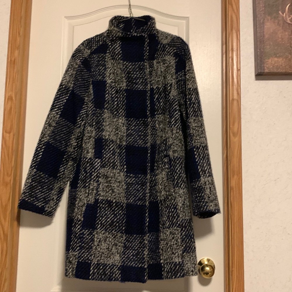 Ladies blue, black and white coat